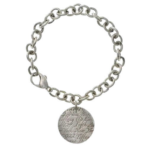Sterling Silver New York Tiffany Round Charm Bracelet