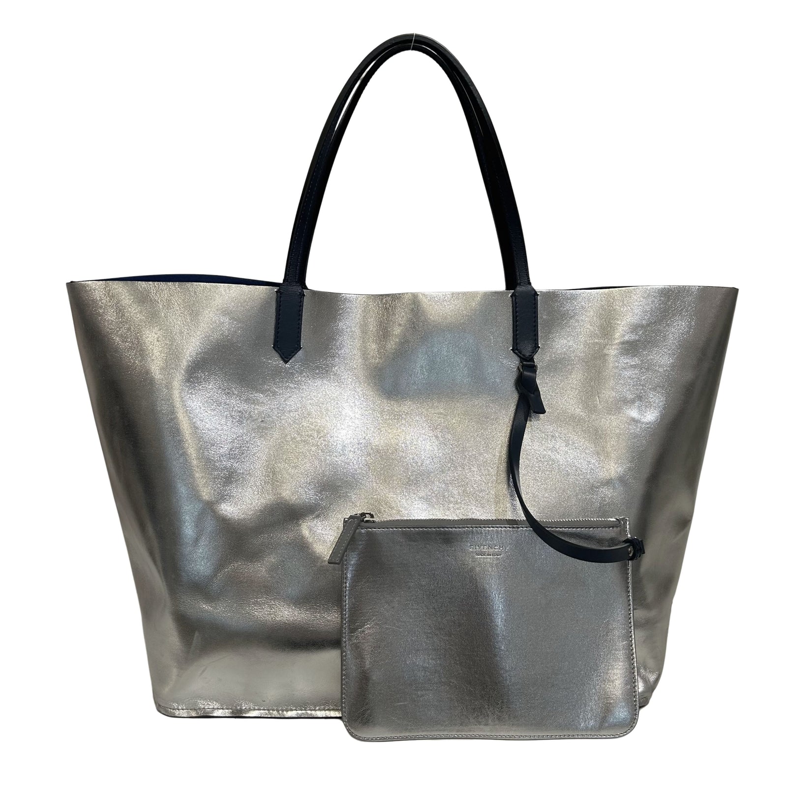 Calfskin Large Antigona Tote Blue Silver