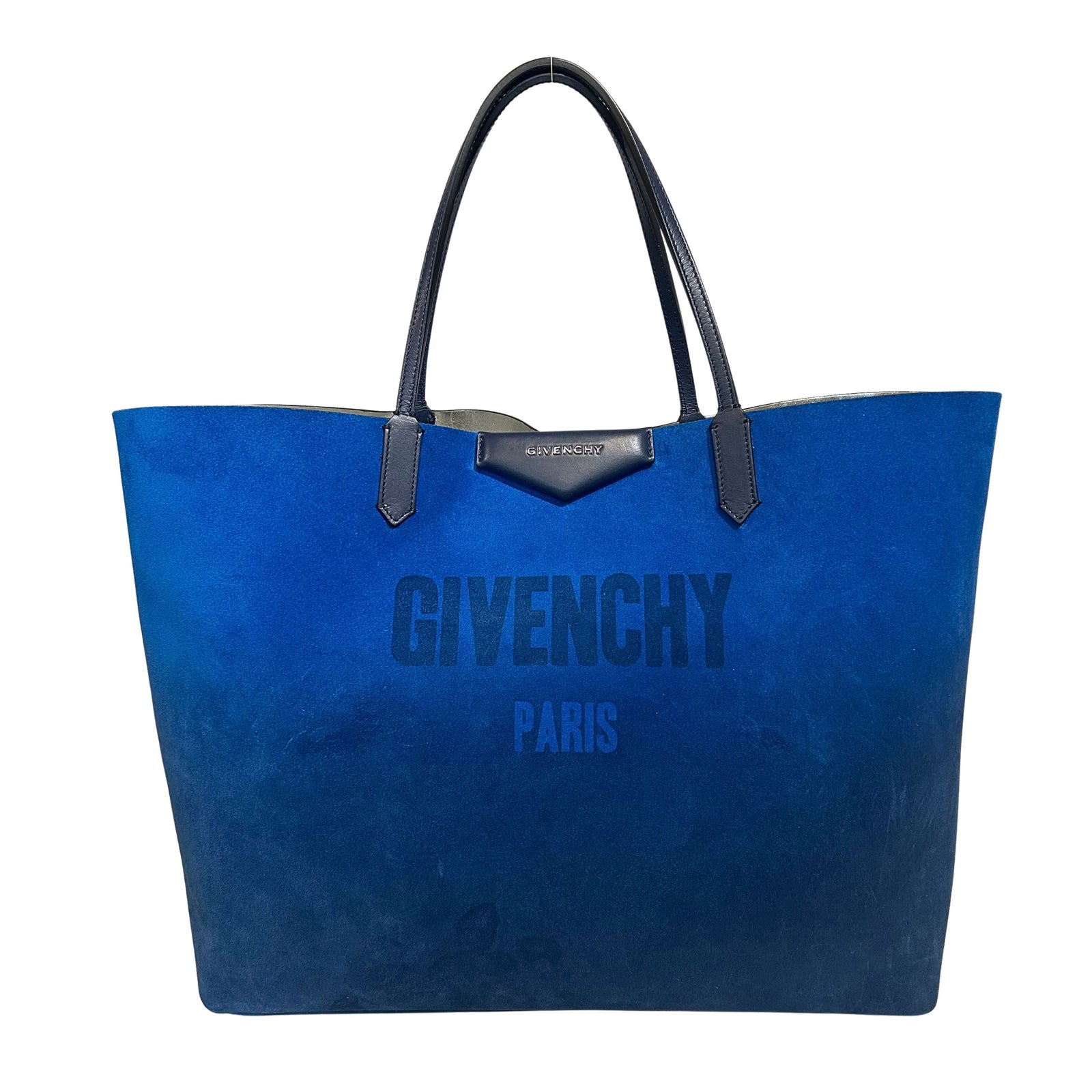 Calfskin Large Antigona Tote Blue Silver