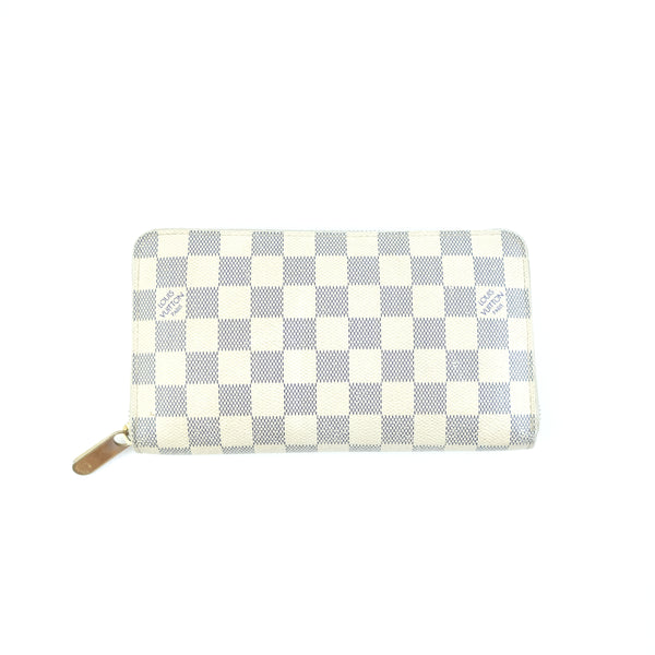 Louis Vuitton Womens Checkered Zip Around Clutch Damier Wallet Gray