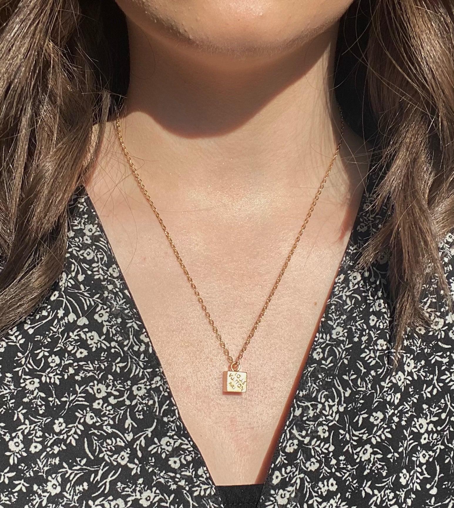 Repurposed Louis Vuitton Cube Pendant Necklace