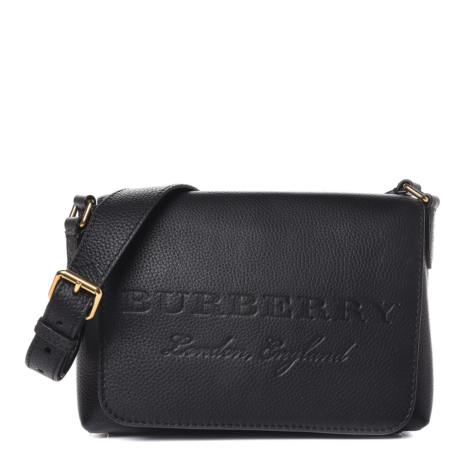 Grainy Calfskin Embossed Small Messenger Black