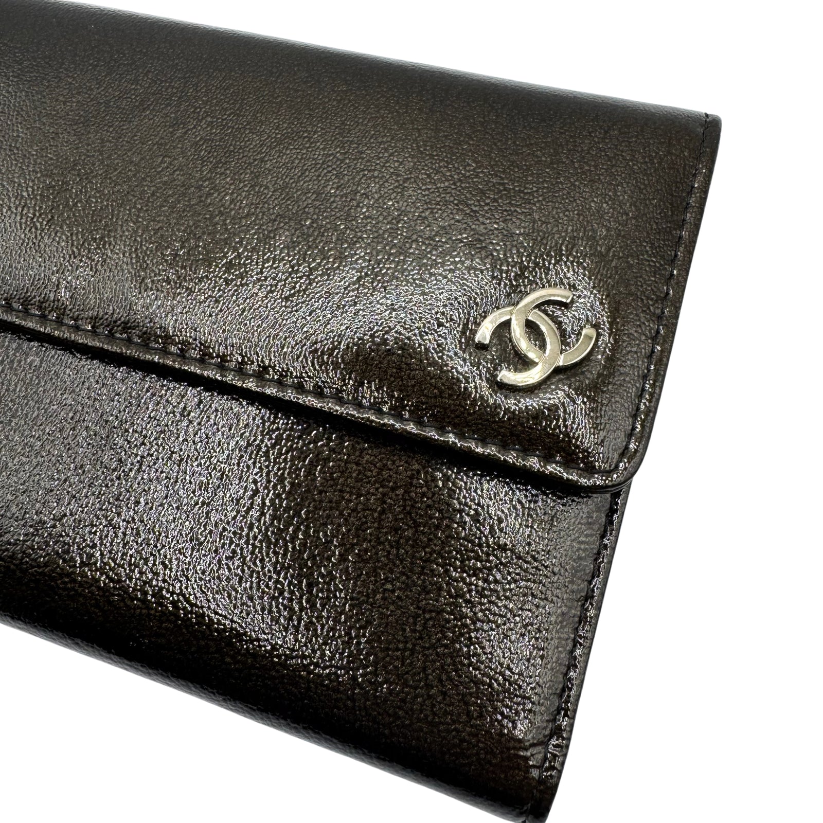 Patent Leather Brown Trifold Wallet