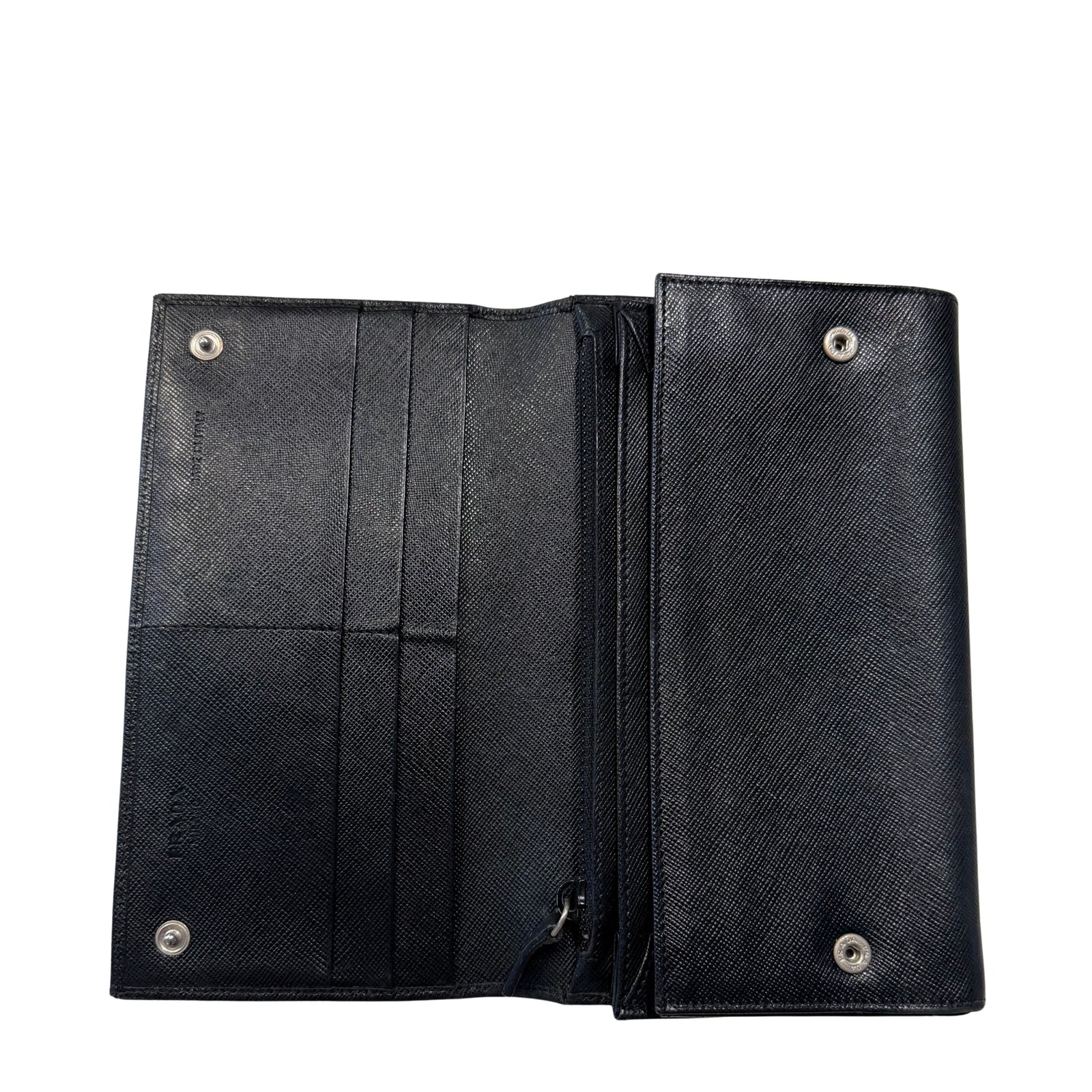 Saffiano Black Leather Logo Flap Wallet