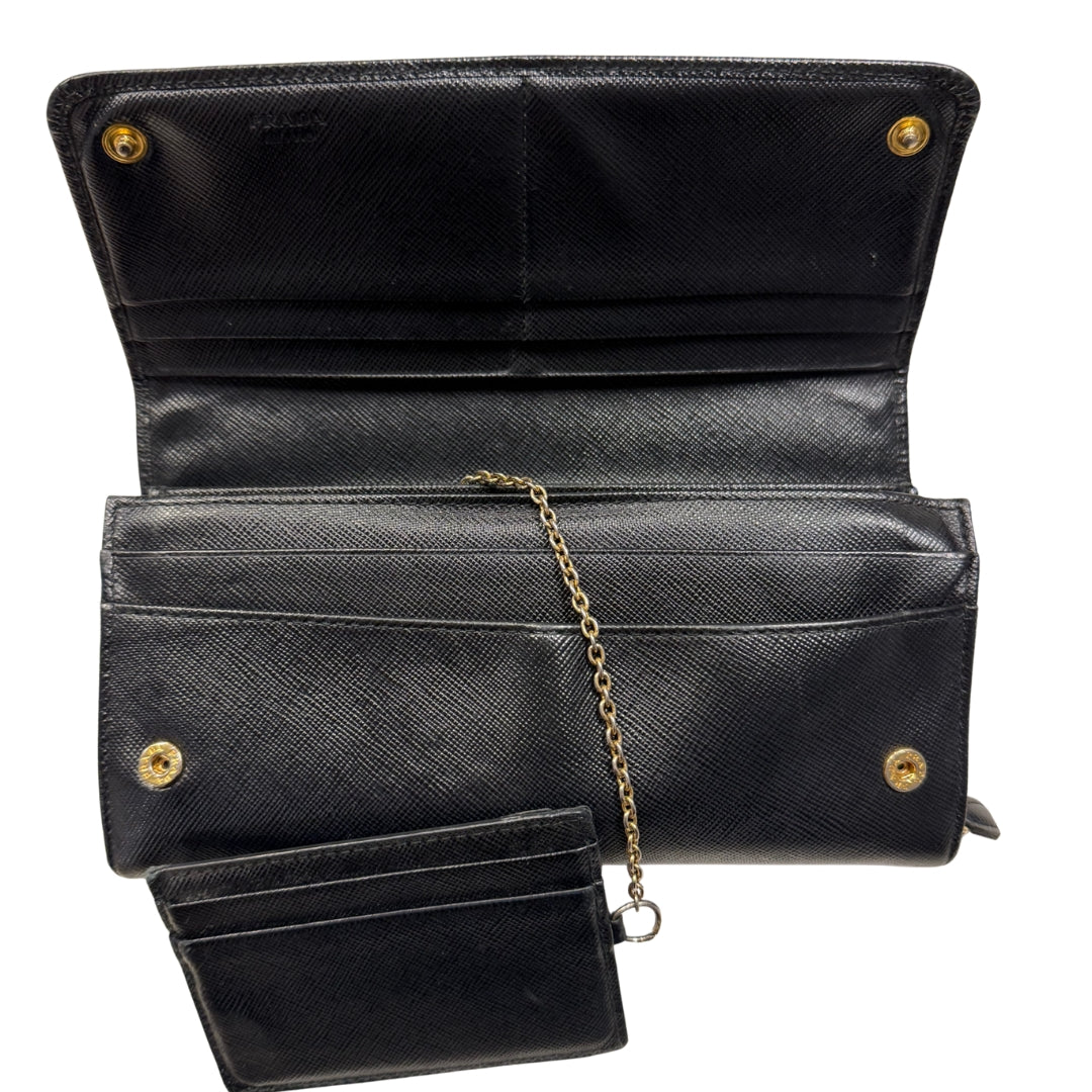 Saffiano Leather Long Wallet Black