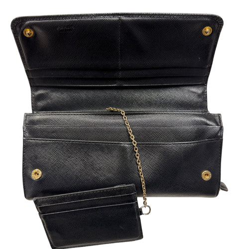 Saffiano Leather Long Wallet Black