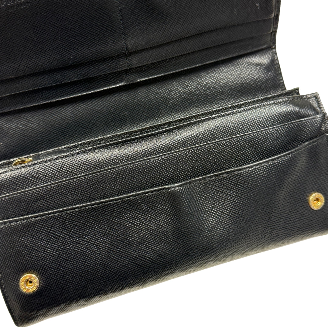 Saffiano Leather Long Wallet Black