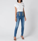 Women's High Waist 8 Button Vintage Skinny Jeans - Blue