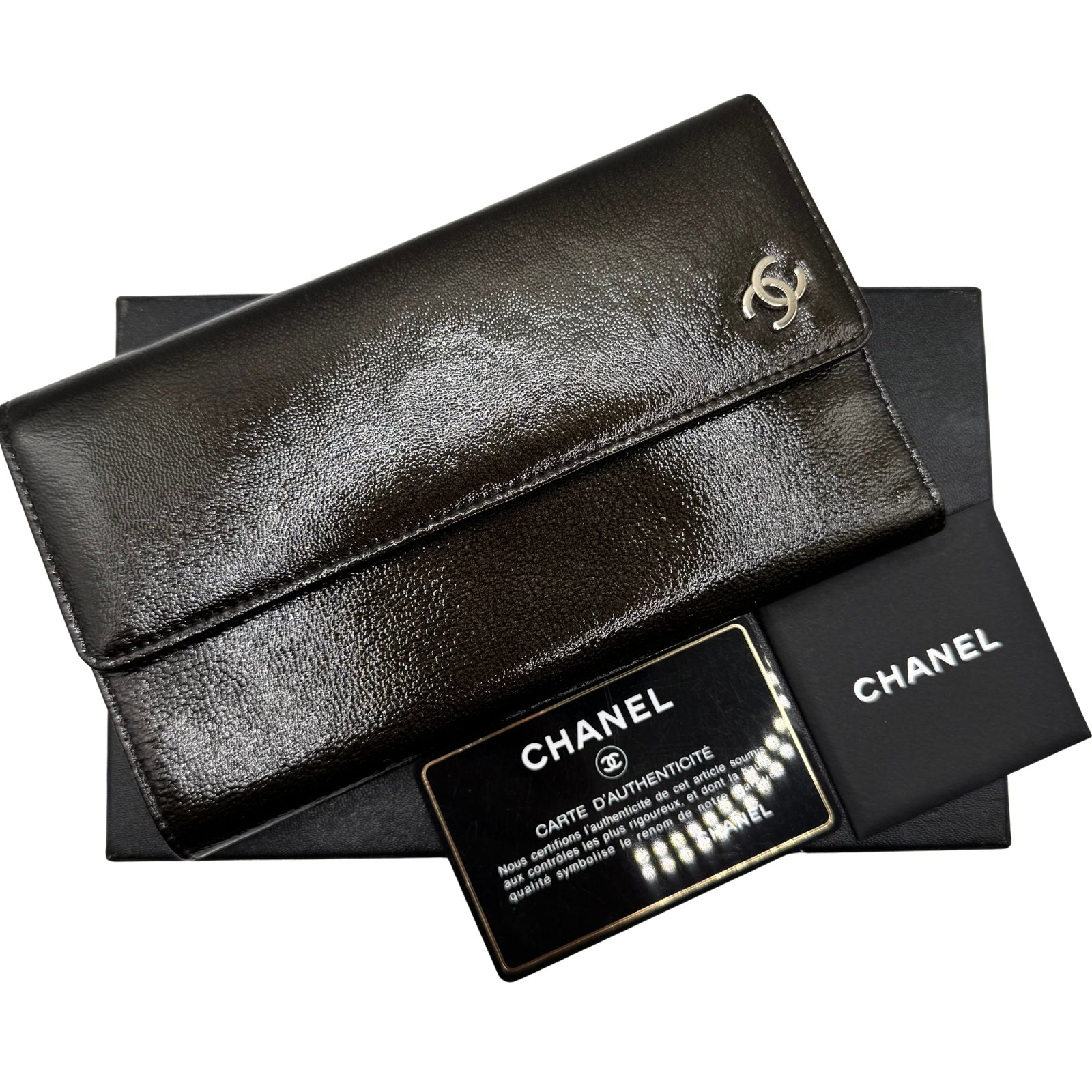 Patent Leather Brown Trifold Wallet