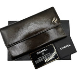 Patent Leather Brown Trifold Wallet