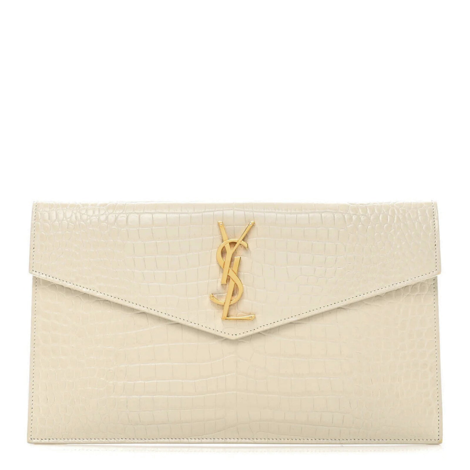 Calfskin Crocodile Embossed Uptown Monogram Pouch Crema Soft
