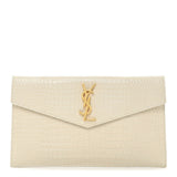 Calfskin Crocodile Embossed Uptown Monogram Pouch Crema Soft