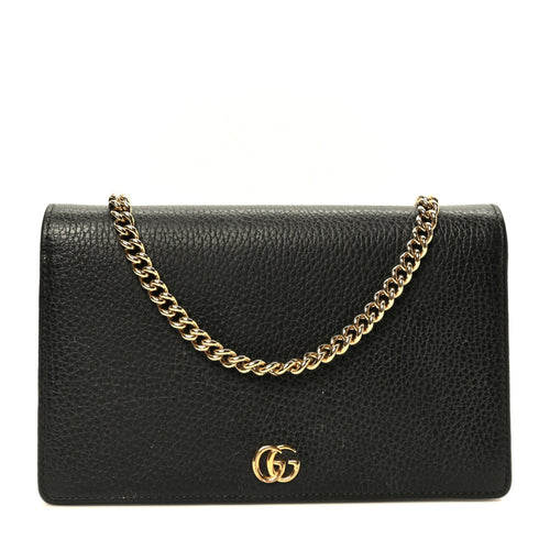 Calfskin Mini GG Marmont Chain Wallet Black
