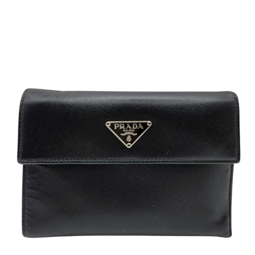 Saffiano Leather Tri-Fold Wallet in Black