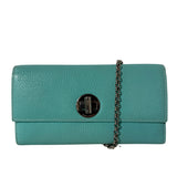 Turn Lock Chain Wallet Elegant Turquoise Leather