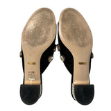 Moire Fabric Crystal Embellished Lyric Slide Sandals 39.5