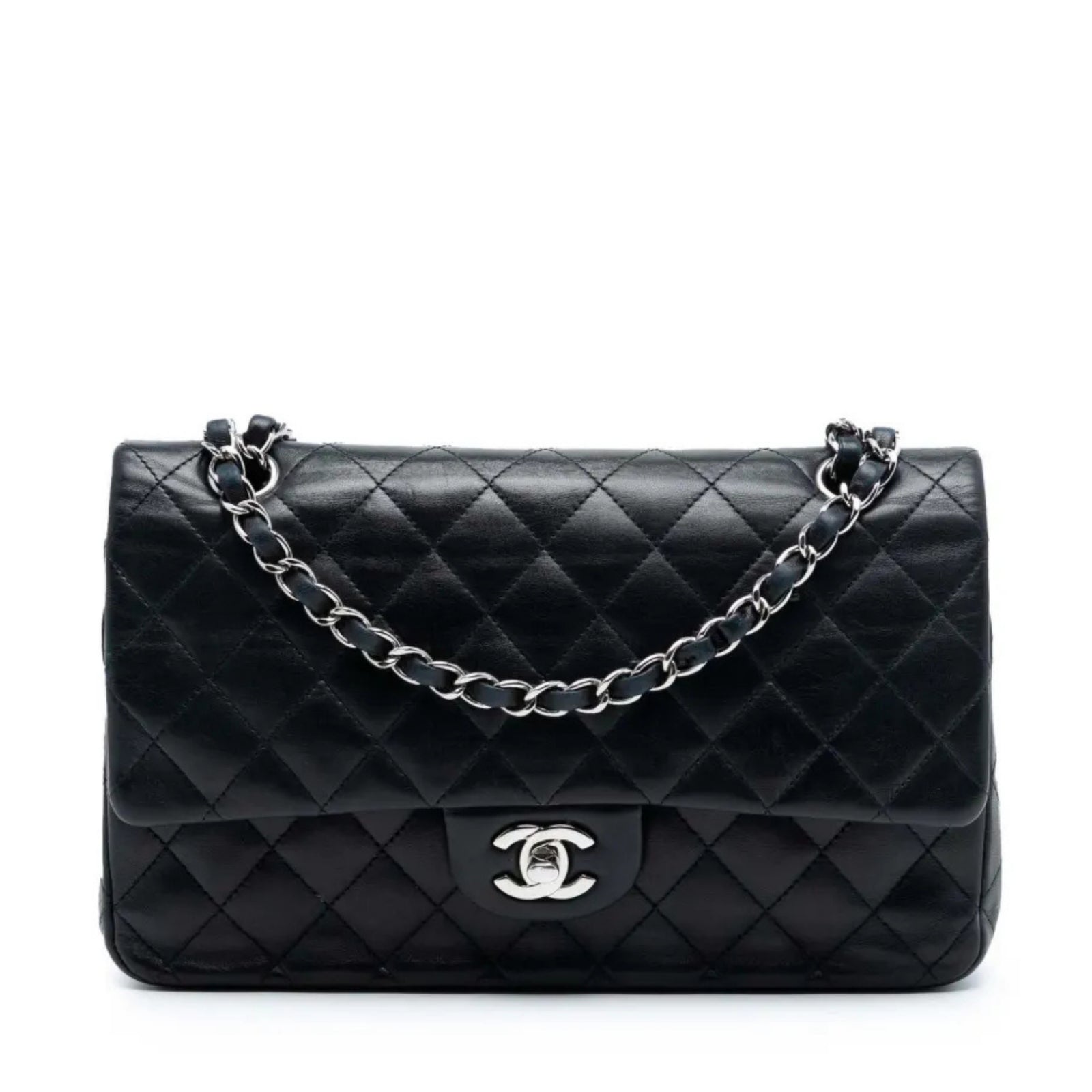 Lambskin Quilted Medium Double Flap Black