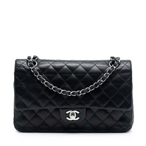 Lambskin Quilted Medium Double Flap Black