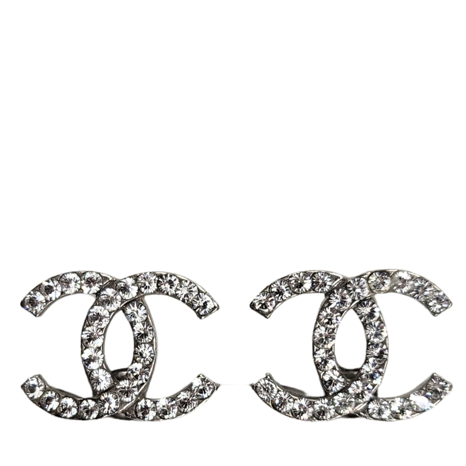 Silver Crystal CC Stud Earrings