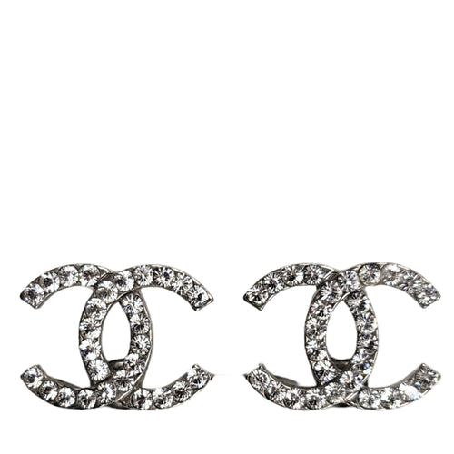 Silver Crystal CC Stud Earrings