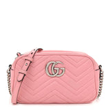 Calfskin Matelasse Mini GG Marmont Chain Shoulder Bag Wild Rose