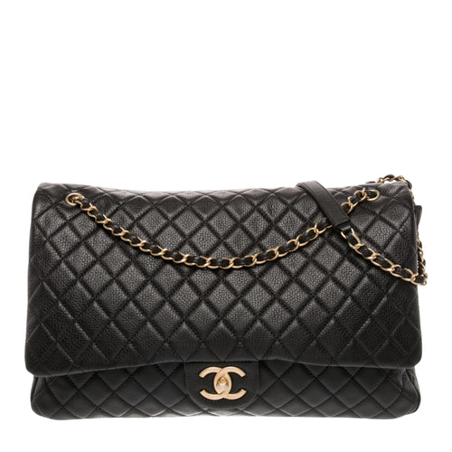 Calfskin Quilted XXL Airline Flap Bag Black