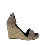 Pink Leather Rockstud Ankle Strap Wedge Espadrille Sandals 38