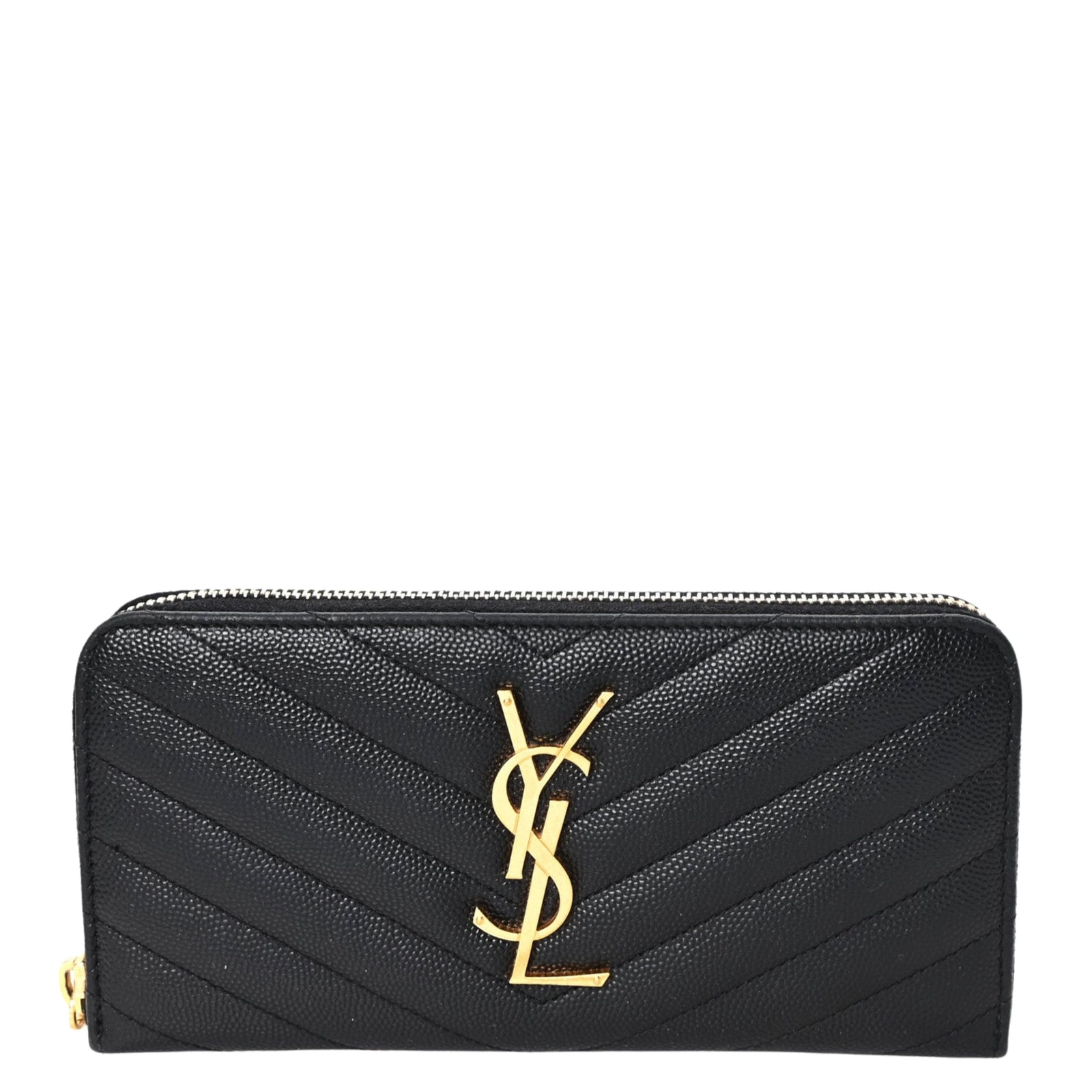 Chevron Monogram Zip Around Wallet in Black