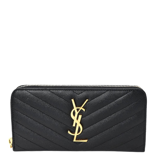 Chevron Monogram Zip Around Wallet in Black