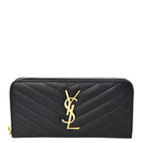 Chevron Monogram Zip Around Wallet in Black