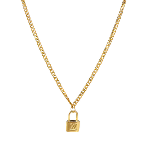 Repurposed Lock Pendant Necklace in Cuban Link