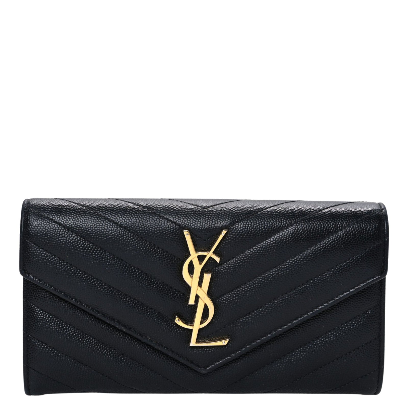 Chevron Monogram Flap Wallet in Black