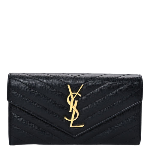 Chevron Monogram Flap Wallet in Black