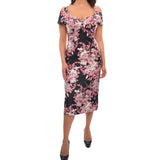 Pink and Silver Brocade Midi Dress