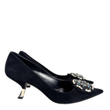 Black Suede Heels with Crystal Embellishments 38