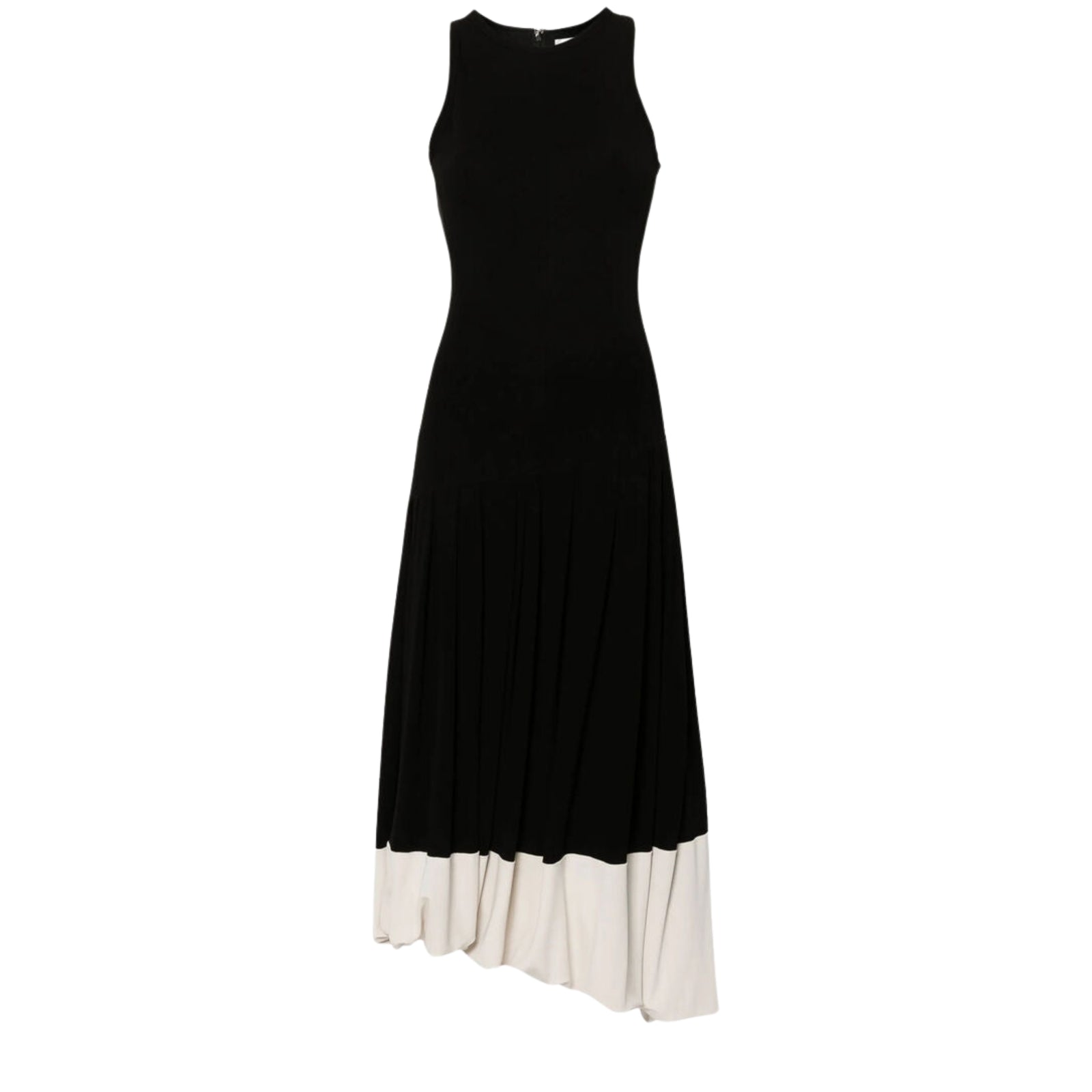 Black Pleated Crepe Midi Dress