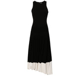 Black Pleated Crepe Midi Dress