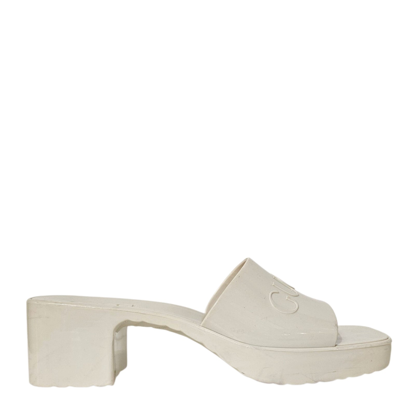 White Rubber Platform Slide Sandals 38