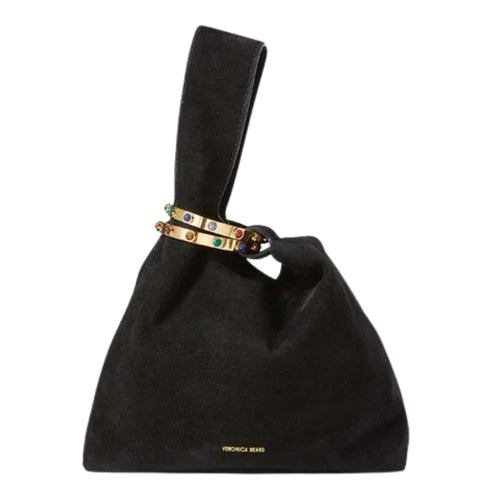 Black Suede Bracelet-Closure Handbag