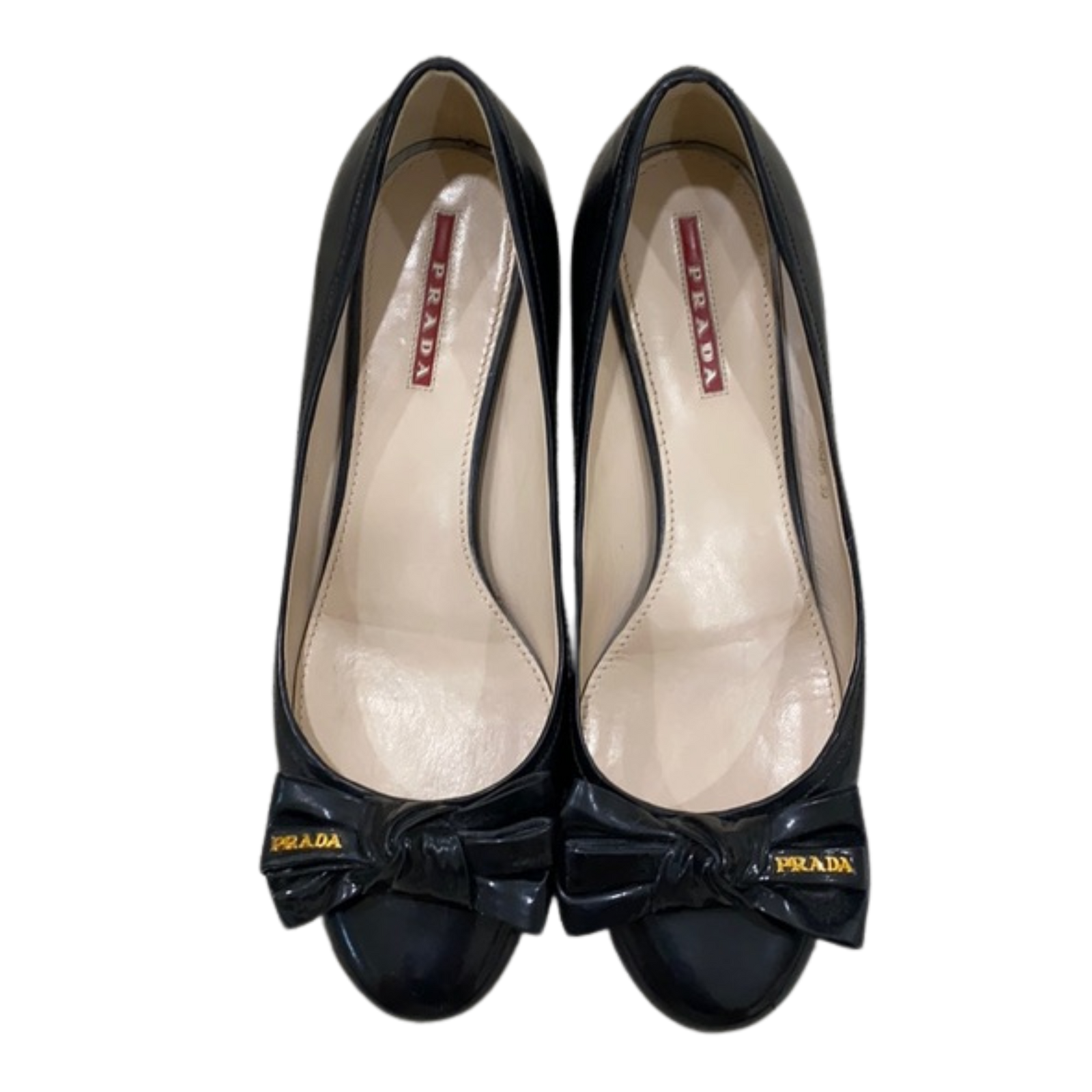 Prada Sport Patent Leather Bow Round Toe Pumps 39