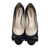 Prada Sport Patent Leather Bow Round Toe Pumps 39