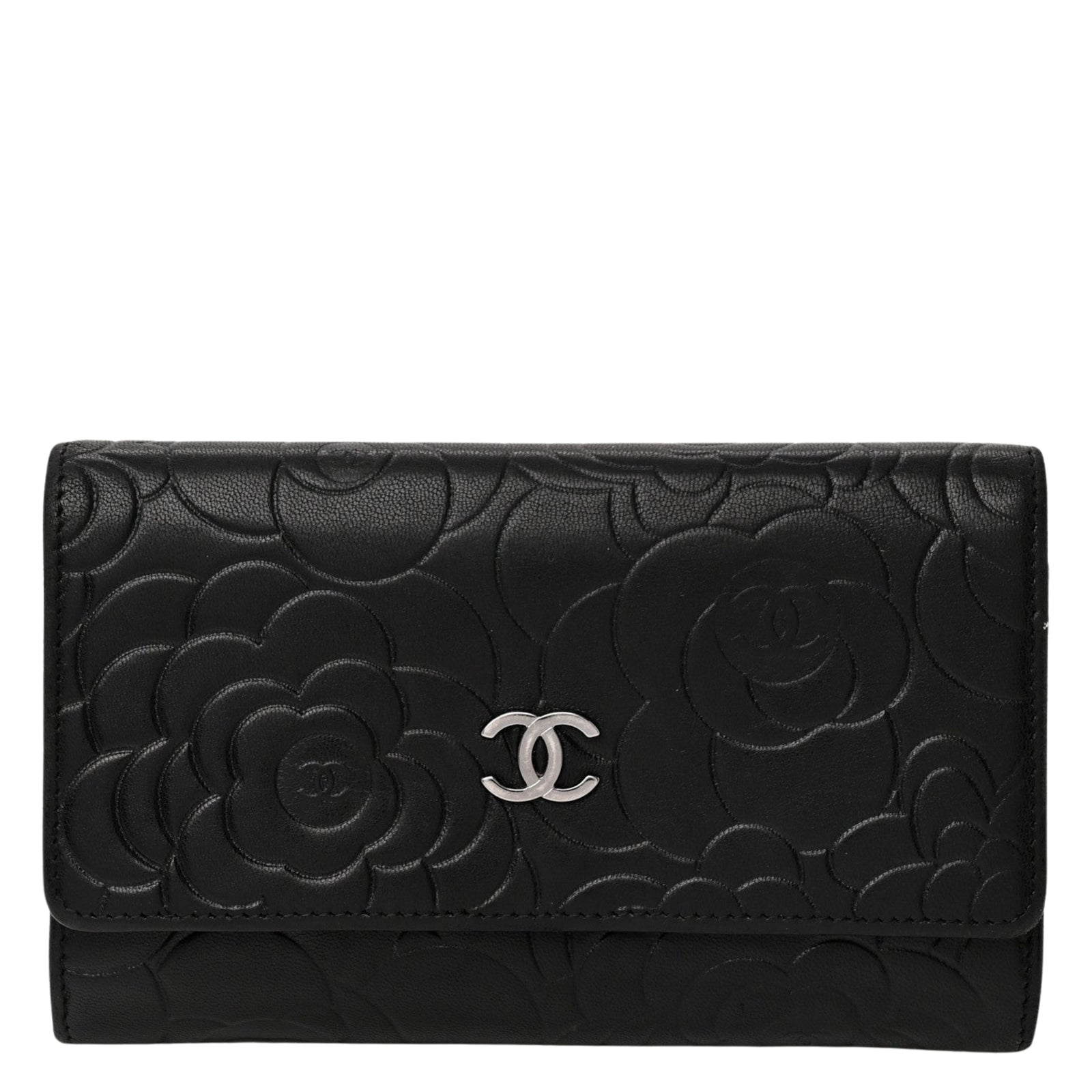 Camellia Embossed Medium Wallet in Black