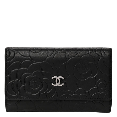 Camellia Embossed Medium Wallet in Black