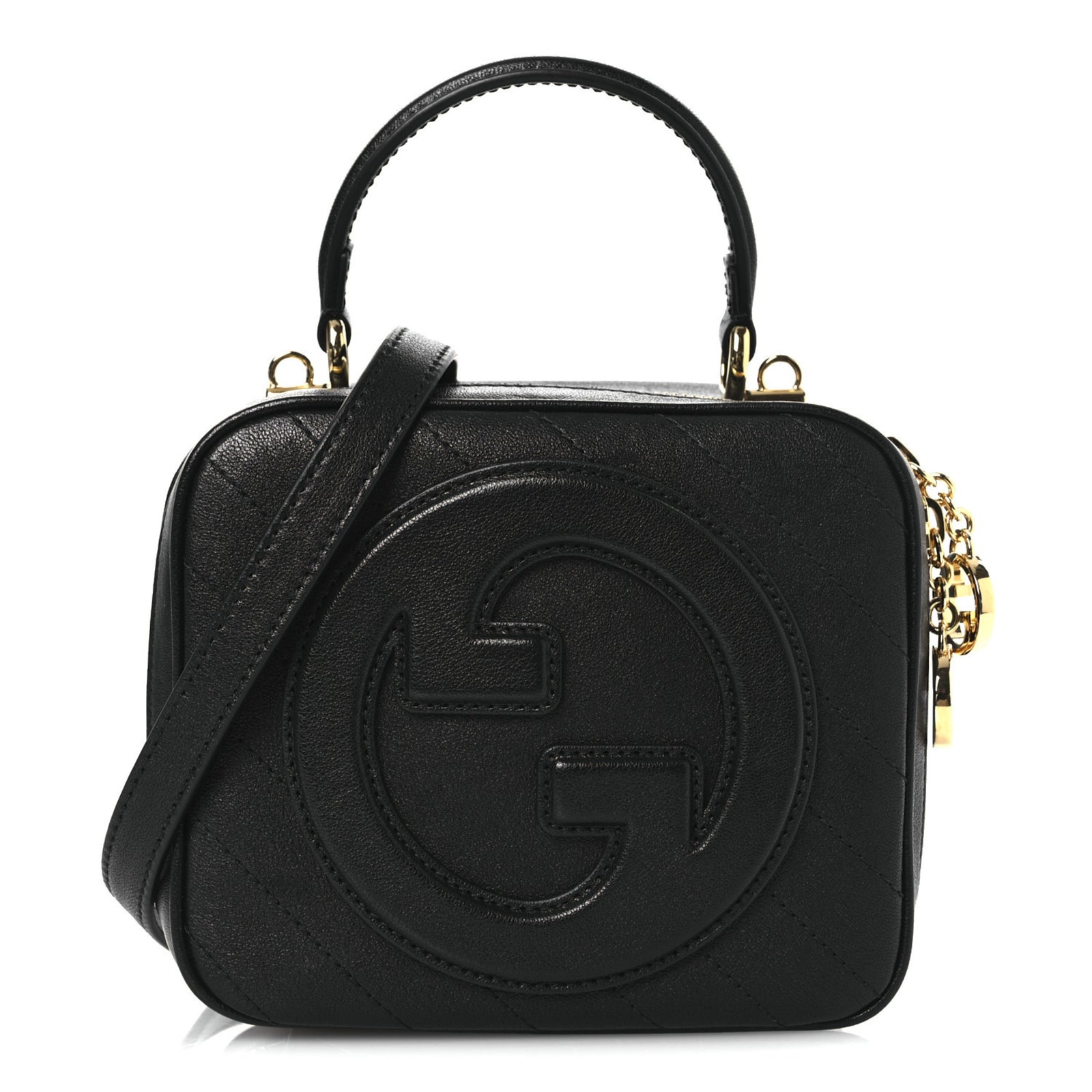 Sakai Be Green Calfskin Diagonal Stitched Blondie Top Handle Bag Black