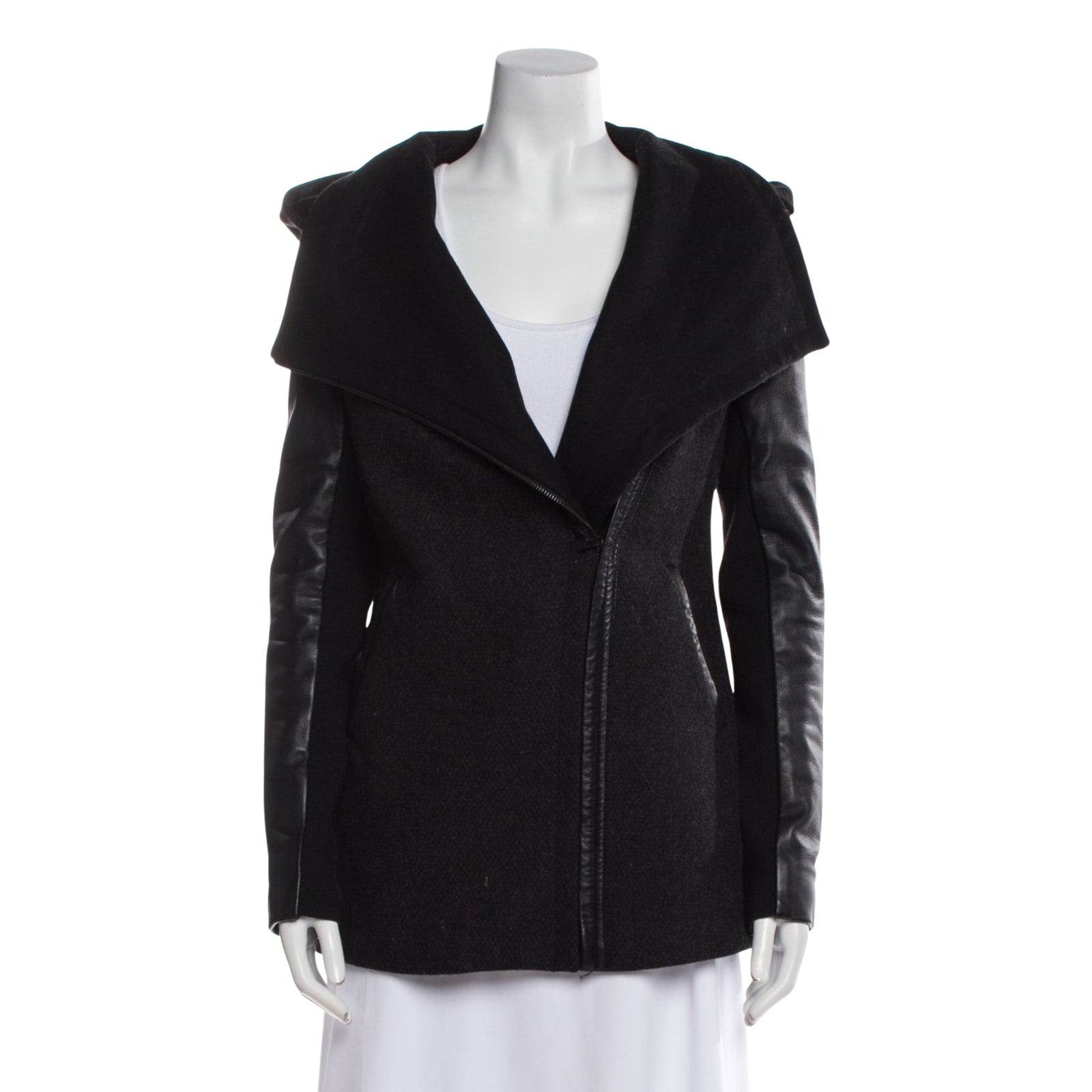 Vena Leather Wool Coat