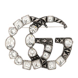Metal Crystal Double G Brooch Silver
