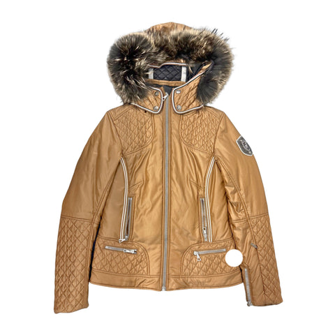 Leather Fur Trim Hooded Jacket