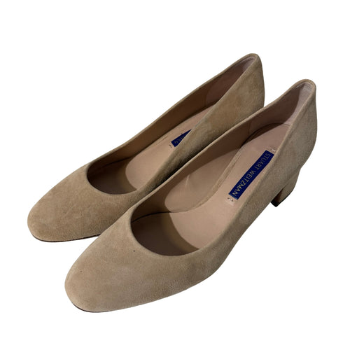 Beige Suede Block Pumps 5