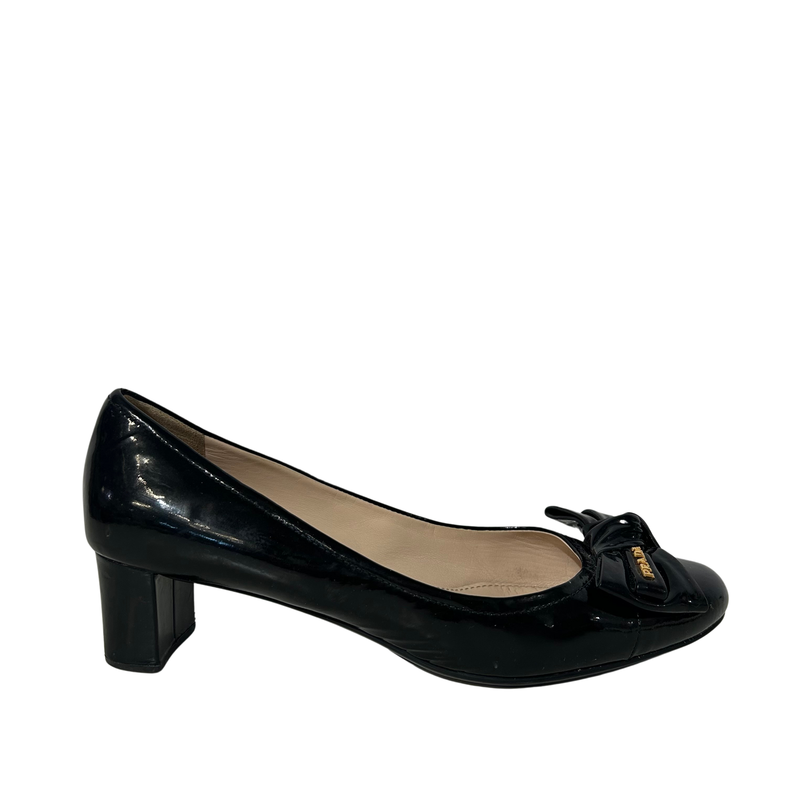 Prada Sport Patent Leather Bow Round Toe Pumps 39