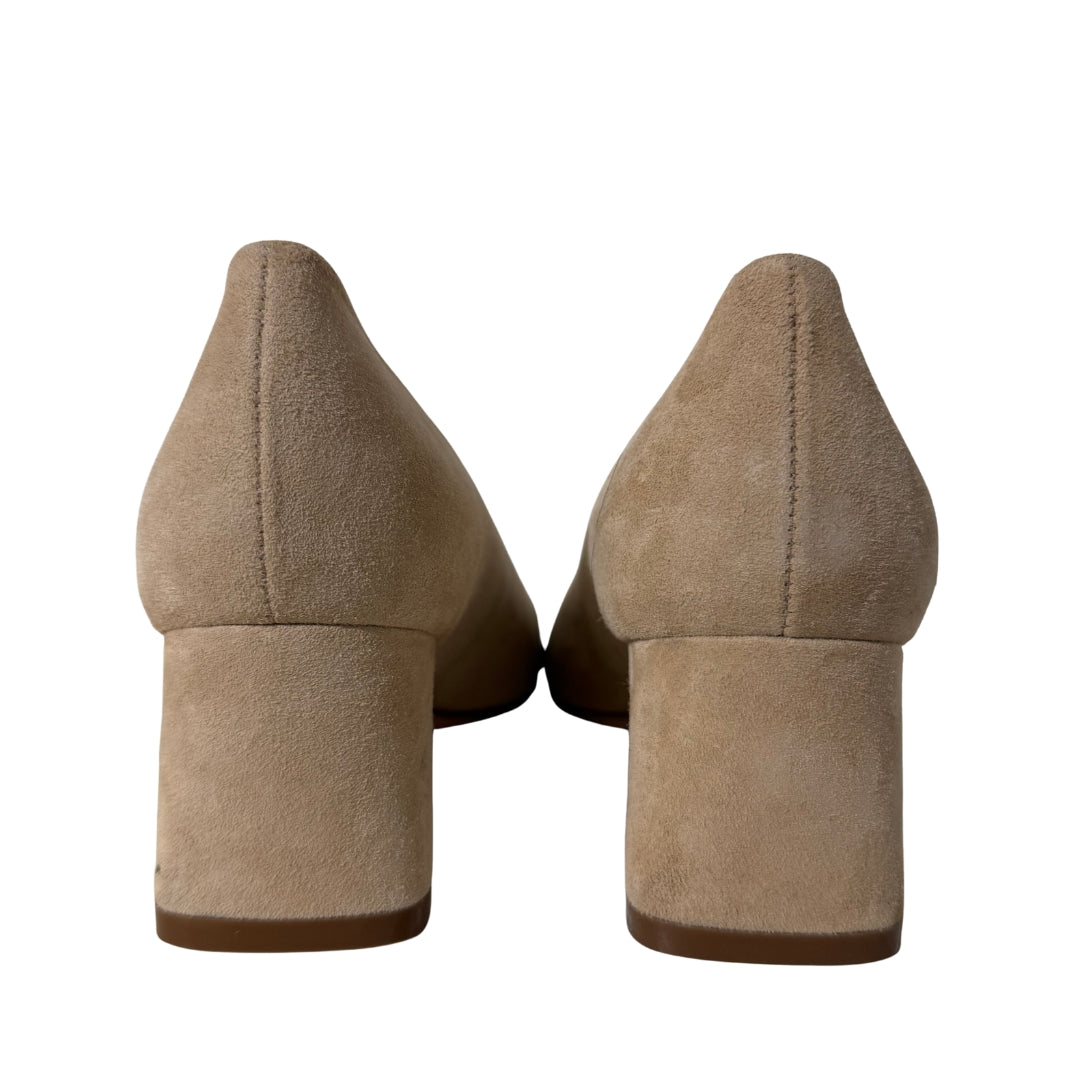 Beige Suede Block Pumps 5